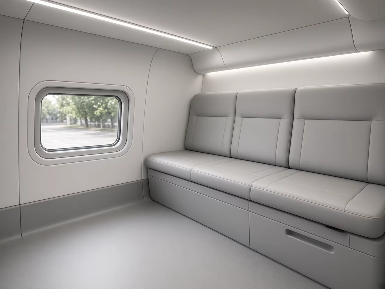 Rear seating area with a screen in a patient transport vehicle
